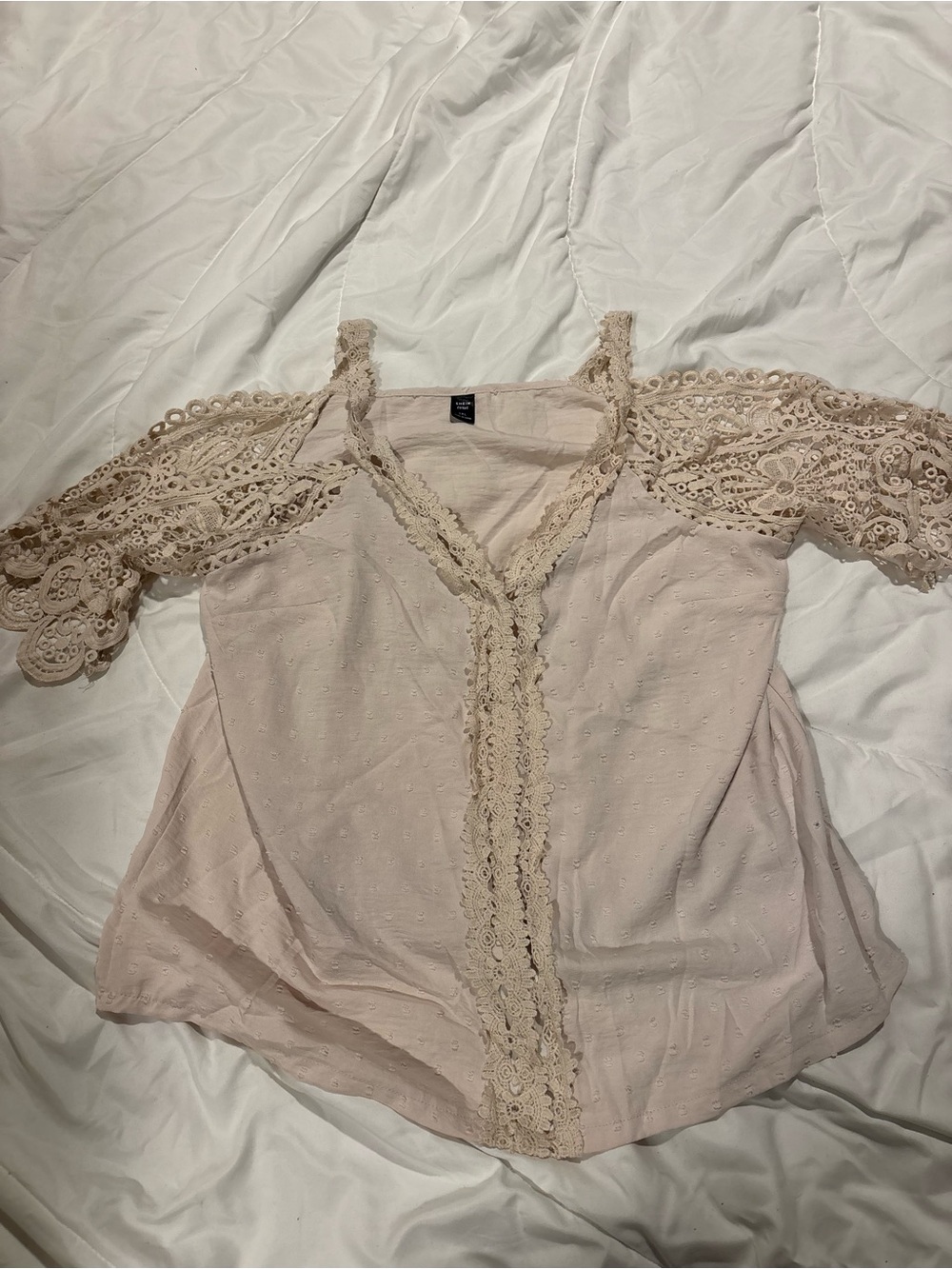 SHEIN Blush Cold-Shoulder Lace-Trim Blouse size 1XL
